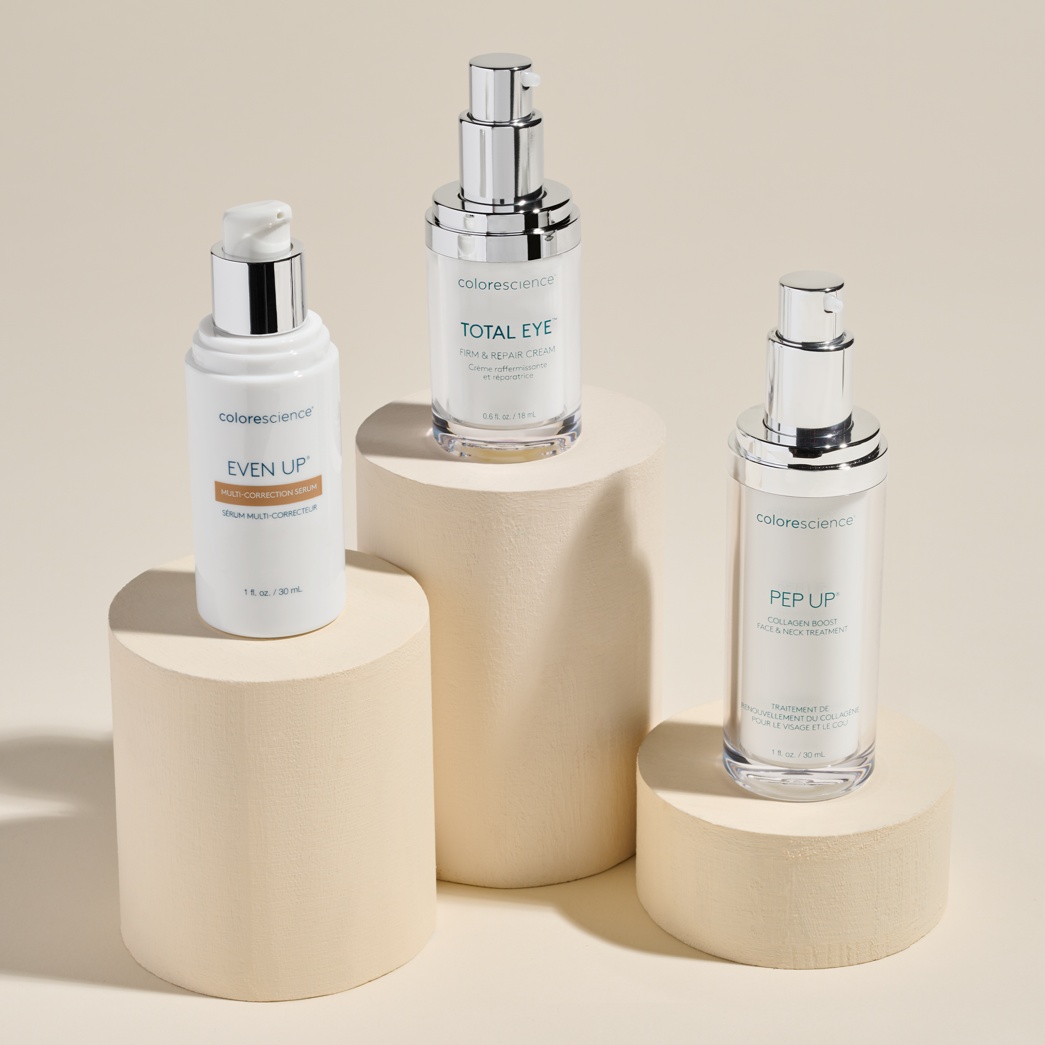 Undo Damage + Smooth Skin: Pep Up Collagen Boost Face & Neck Serum, Even Up Multi-Correction Serum, Total Eye Firm & Repair Cream || all