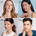 top row: two models wearing Fair, bottom row: two models wearing Medium || all