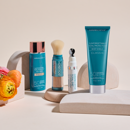 Sun Season Essentials: Total Eye® 3-In-1 Renewal Therapy SPF 35, Sunforgettable® Total Protection™ Face Shield Flex SPF 50, Sunforgettable® Total Protection™ Brush-On Shield SPF 50, Sunforgettable® Total Protection™ Body Shield Classic SPF 50