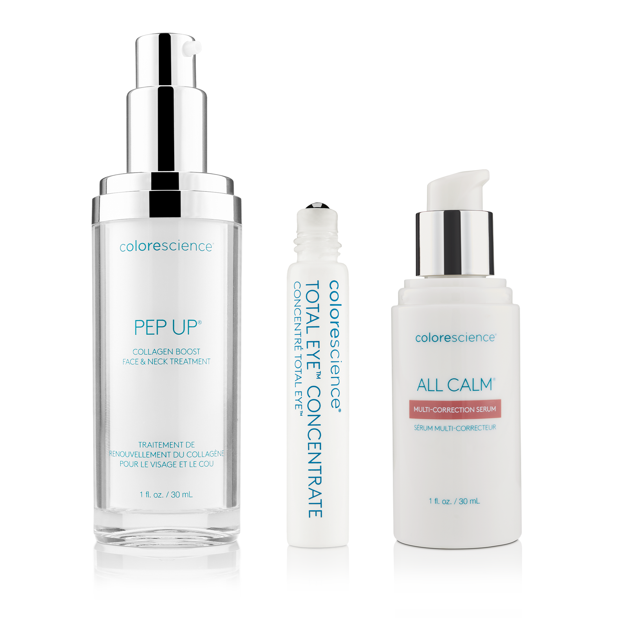 Serum Essentials, option 2: Pep Up Collagen Boost Face & Neck Serum, Total Eye Concentrate Serum, All Calm Multi-Correction Serum (redness & sensitivity)) || all