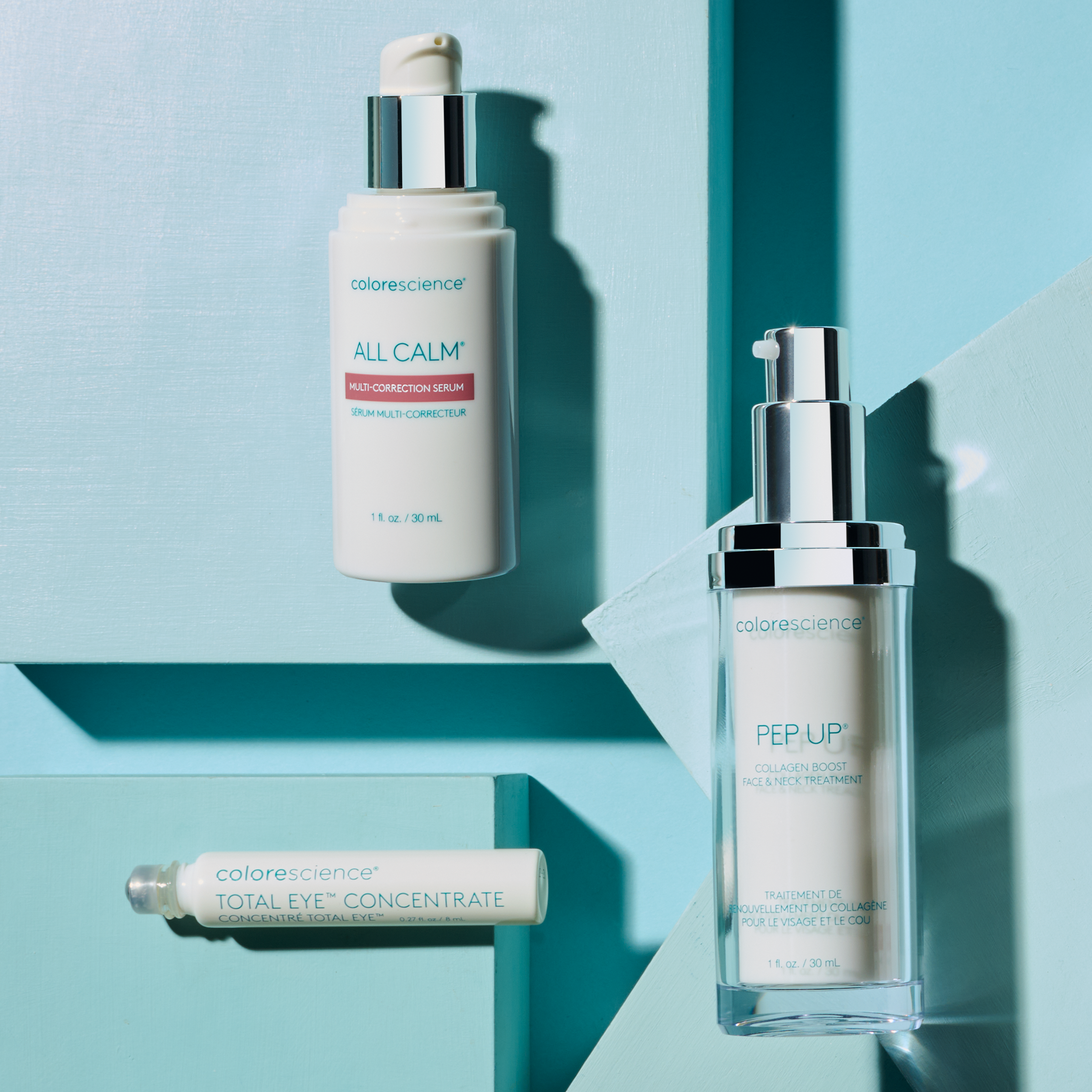 Serum Essentials: Pep Up Collagen Boost Face & Neck Serum, Total Eye Concentrate Serum, All Calm Multi-Correction Serum || all