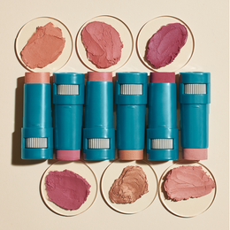Color Balms SPF 50: top left to right: golden hour, pink sky, violet haze; bottom left to right: berry, bronze, blush