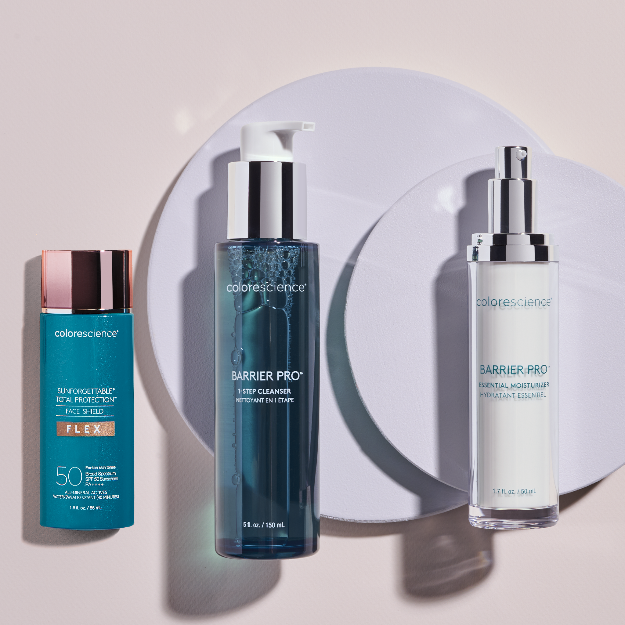 Barrier Pro™ Essential Moisturizer, Barrier Pro™ 1-Step Cleanser, Face Shield Flex SPF 50 || all