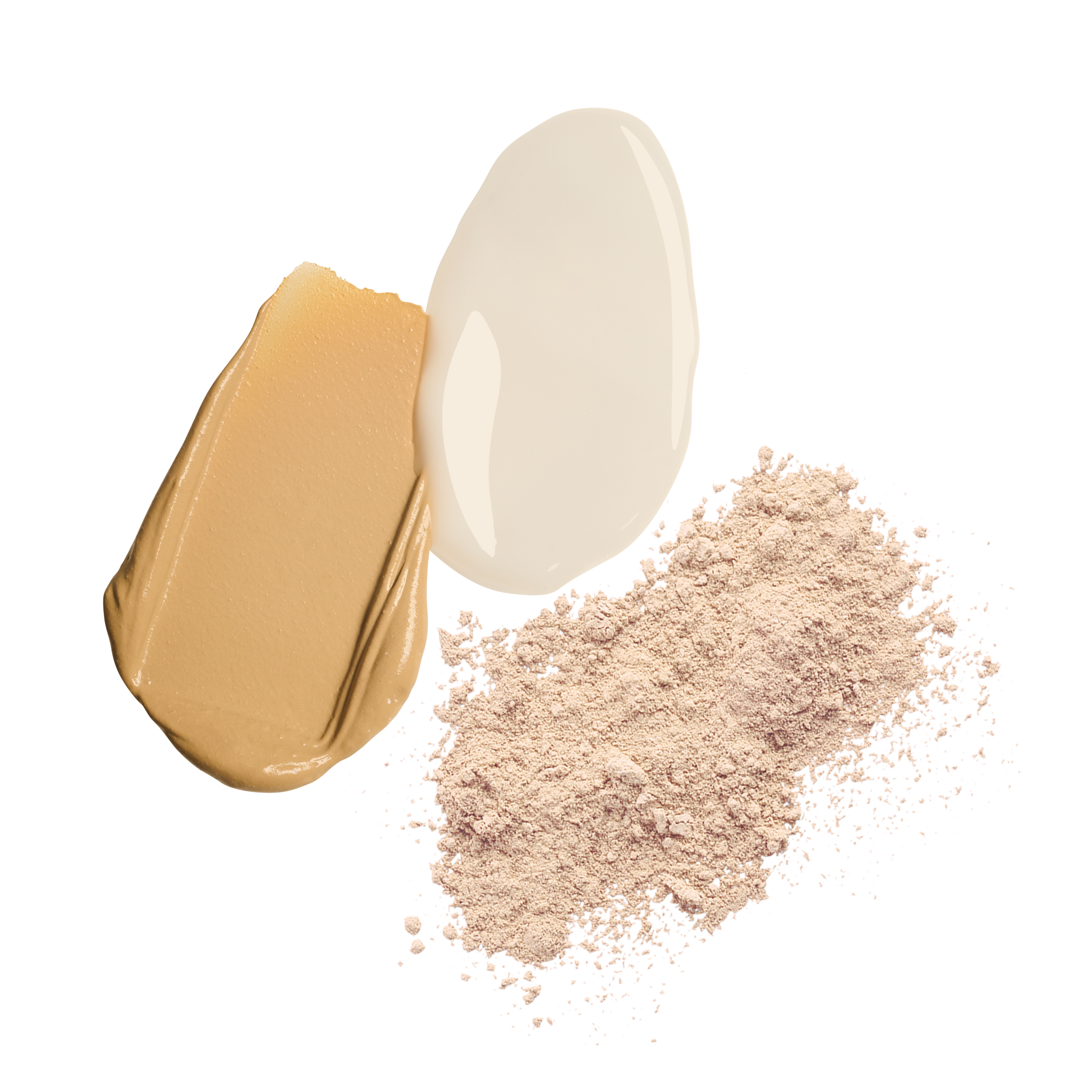 swatches of All Calm® Sensitive Skin Regimen: Clinical Redness Corrector SPF 50, Multi-Correction Serum, Sunforgettable® Total Protection™ Brush-On Shield SPF 50 || all