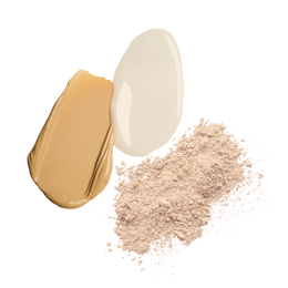 swatches of All Calm® Sensitive Skin Regimen: Clinical Redness Corrector SPF 50, Multi-Correction Serum, Sunforgettable® Total Protection™ Brush-On Shield SPF 50
